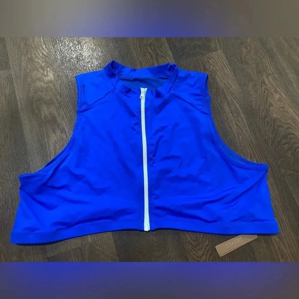 SKIMS Zip Up Swim Mock Neck Top - Cobalt blue Size 4X New with Tags